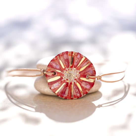 Bracelet en céramique rouge et orange, doré à l'or fin - Modèle Corail Mordoré - Cala Gioia