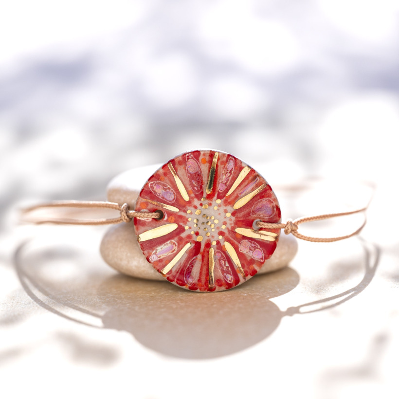 Bracelet en céramique rouge et orange, doré à l'or fin - Modèle Corail Mordoré - Cala Gioia