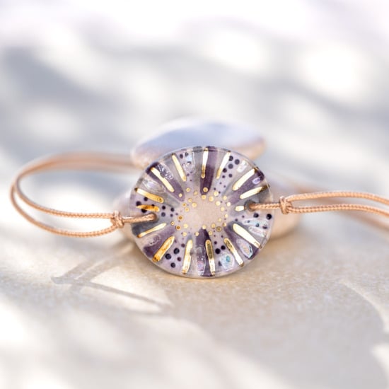 Bracelet en céramique violet, doré à l'or fin - Modèle Parme Nacré - Cala Gioia