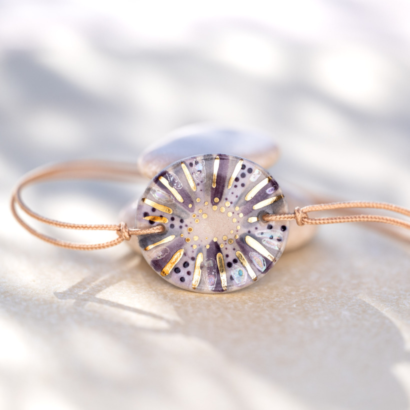 Bracelet en céramique violet, doré à l'or fin - Modèle Parme Nacré - Cala Gioia