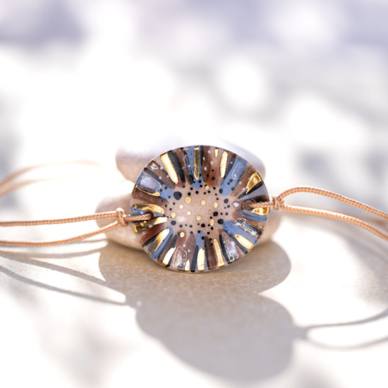 Bracelet en céramique marron bleu noir, doré à l'or fin - Modèle Sentier Ombré - Cala Gioia