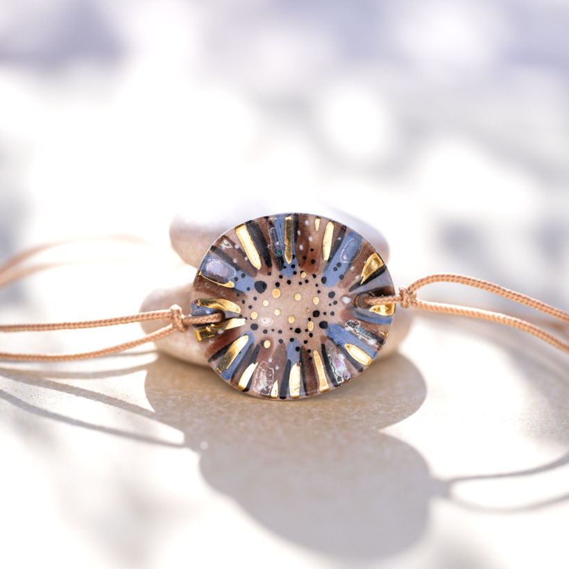 Bracelet en céramique marron bleu noir, doré à l'or fin - Modèle Sentier Ombré - Cala Gioia