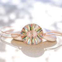 Bracelet en céramique vert, rose et bleu, doré à l'or fin - Modèle Jardin de Méditerranée - Cala Gioia