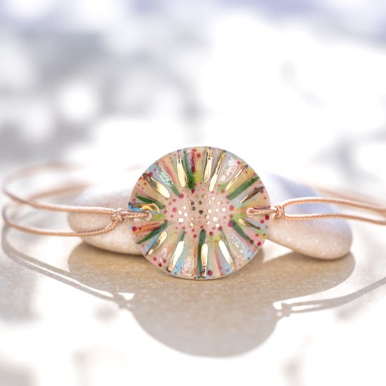 Bracelet en céramique vert, rose et bleu, doré à l'or fin - Modèle Jardin de Méditerranée - Cala Gioia