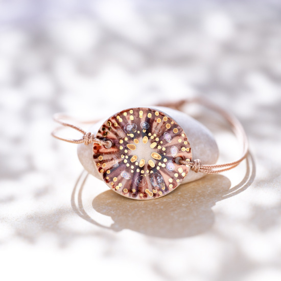 Bracelet en céramique prune et brun, doré à l'or fin - Modèle Sienne Pourprée - Cala Gioia